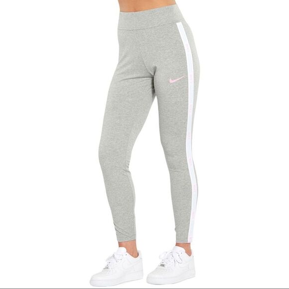 NIKE Ultra Femme Grey And Pink Swoosh Logo Striped Leggings Size S - Picture 3 of 8